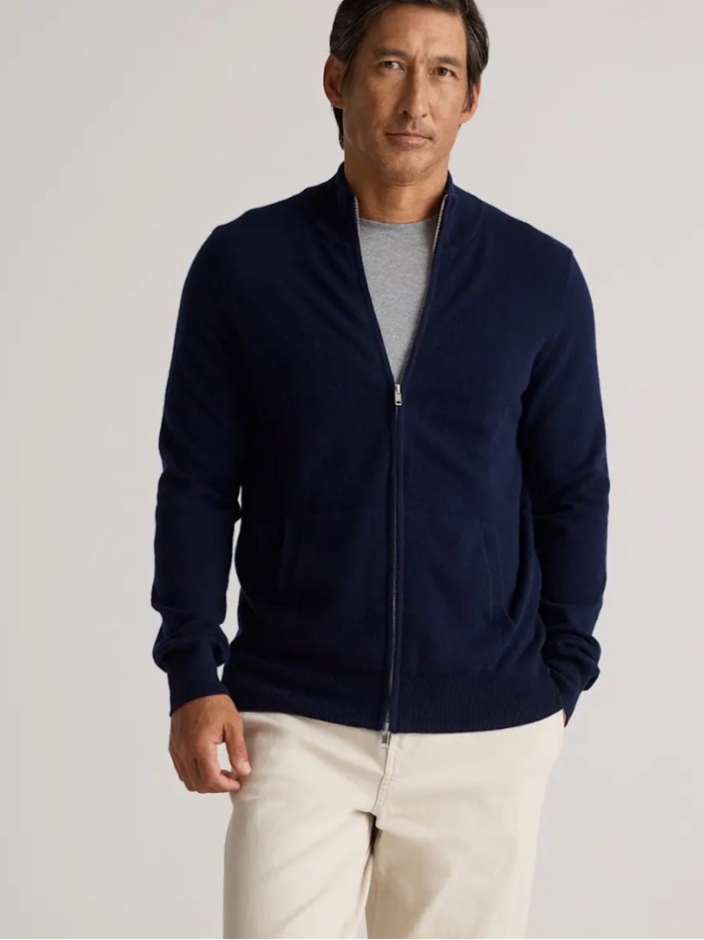 Quince Mongolian Cashmere Full Zip Sweater True Navy